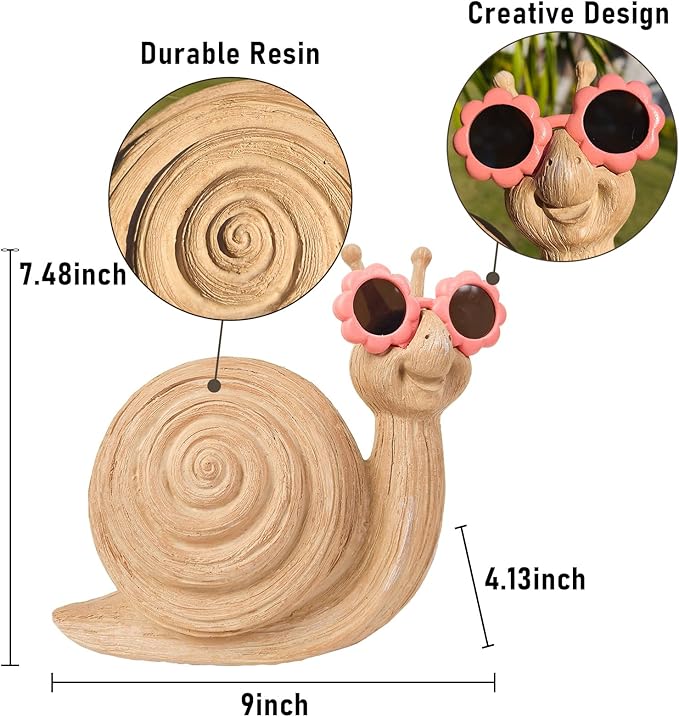 Garden Statue Snail Resin Snail with Glasses Outdoor Decor for Patio Garden Lawn Ornaments Garden Decorations Outdoor Clearance Yard Art Statues Housewarming Garden Gift for Women