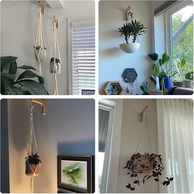 Jantens 2 Pack Hanging Plant Hook, Plant Hangers Indoor, Wooden Hanging Basket Hooks for Indoor Flower Baskets Pot Wind Chime Lanterns Planter