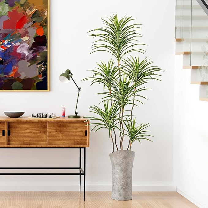 Artificial Dracaena Plants Indoor, 5 ft Faux Tropical Floor Plants Indoor, Tall Fake Yucca Silk Tree in Pot, Artificial Trees for Home Office Decor Indoor Outdoor Housewarming Gift