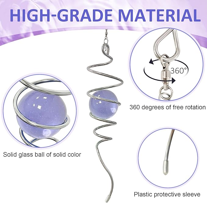 Gazing Ball Spiral Tail, Spiral Wind Spinners with Purple Glass Orb, Decorative Wind Spinner Stabilizer, Outdoor Décor Hanging Decor for Yard Garden Rotating Art Decoration Unique Gifts 13"