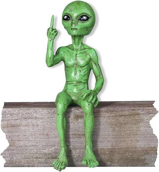 John Bernard & Company Rude Alien Statue “Flipping The Bird” 10″ H Shelf Sitter Extraterrestrial Figurine Funny Home or Garden Decoration (Cosmic Green)…