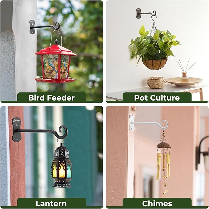 Kingsyard 2 Pack Wall Plant Hanger - Heavy Duty Metal Hanging Bracket Hooks for Hanging Plant Bird Feeders Lanterns Wind Chimes Indoor/Outdoor. White
