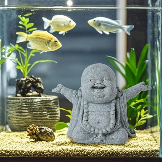 OwMell Japanese Jizo Monk Statue Praying, Buddha Jizo Statue Figurine Memorial Statue Aquarium Decoration for Garden Outdoor Ornament 2.6" - Laughing Buddha