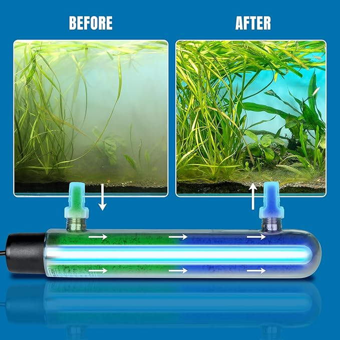 12W Inline UV Light Clarifier for Koi Pond Aquarium Algae Control Cold Plunge UV Light Stainless Steel Ultraviolet Green Killing Machine Algae Remover