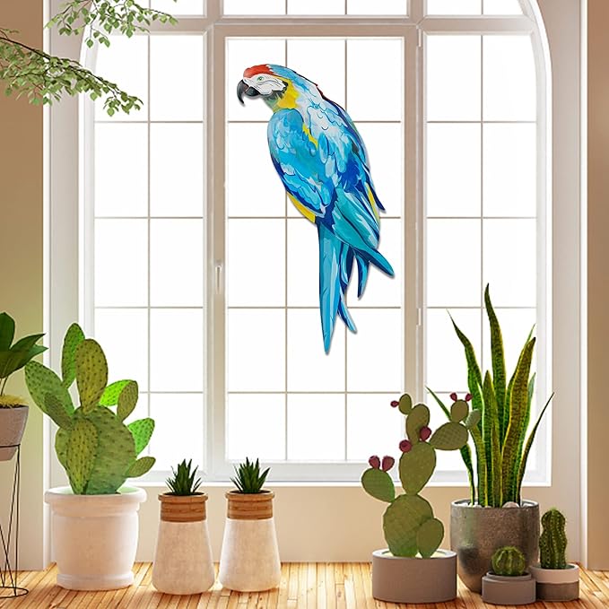 Metal Parrot Wall Decor, 14.5" Wall Art Bright Color Bird Sculpture, Hanging Bird for Indoor Outdoor Home Bedroom Living Room Garden