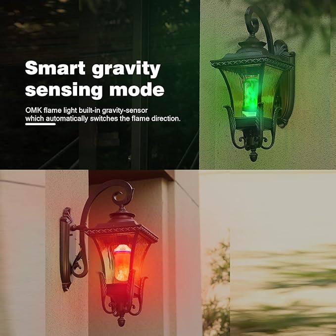 OMK - LED Christmas Decorations Flame Effect Light Bulbs - Upgraded 4 Modes Two-Tone Fire Simulated Lamps - Holiday/Christmas Gifts/Party/Indoor/Outdoor Decoration Lights (2Pack)
