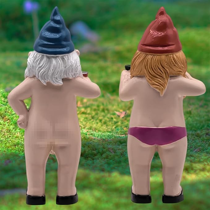 MINICAR 8'' H Gag Gnomes Statues Garden Outdoor Decor, Funny Dwarf Sculptures Yard Lawn Decorations, Naughty Gifts for Women Men, Set of 2