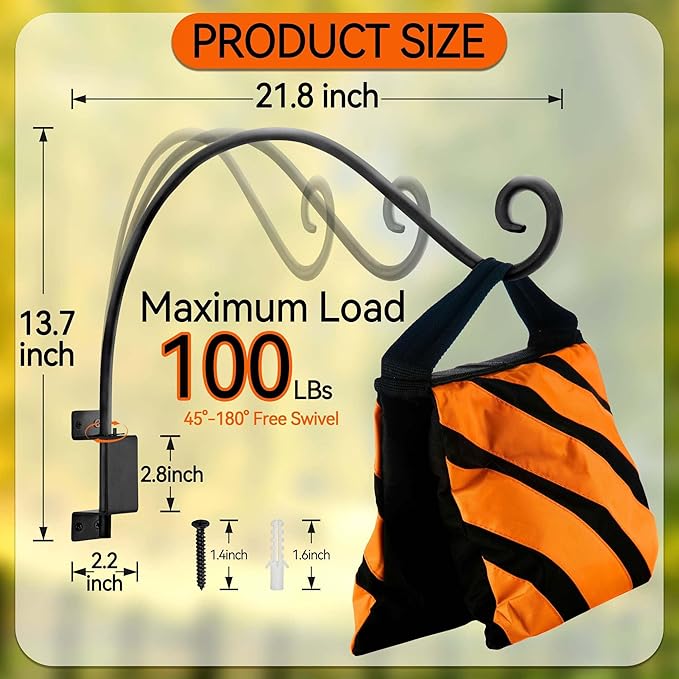 Swivel Hanging Plant Bracket Outdoor: Long Swivel Bird Feeder Hanger Bracket for Tree - Wall Mount Swivel Hook for Hummmingbird 22Inch