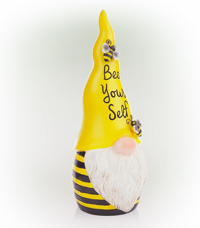 Alpine Corporation 12" H Bee Yourself Indoor/Outdoor Garden Gnome Statue, Yellow/Black