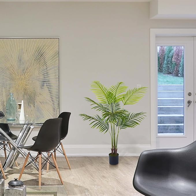 Artificial Palm Tree, 4ft Fake Areca Palm Plant with Basket, Tropical Faux Dypsis Lutescens Plants for Indoor Outdoor Home Office Shop Garden Décor