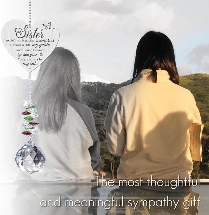 Sister in Heaven Memorial Crystal Suncatcher Gifts,Loss of Sister Sympathy Gifts,Gifts for Loss of Sister,Hanging Crystals Ornament for Window Rainbow Maker Prisms Home Decor Gift