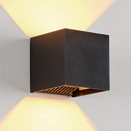 LANFU LED Aluminum Cube Square Wall Sconce Waterproof Outdoor Light Exterior Wall Lights fixtuers 20W 100-277V 2800K-3000K Not dimmable Warm Light 2LEDS Black-20W Outdoor Larger Version