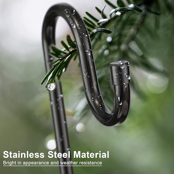 Bird Feeder Pole, 46 Inch & 5/8 Inch Diameter Stainless Steel Heavy Duty Shepherds Hooks for Outdoor to Hang Outdoor Lights with 5 Prongs Base, Rustproof for Garden Decor or Wedding Decors(Black)