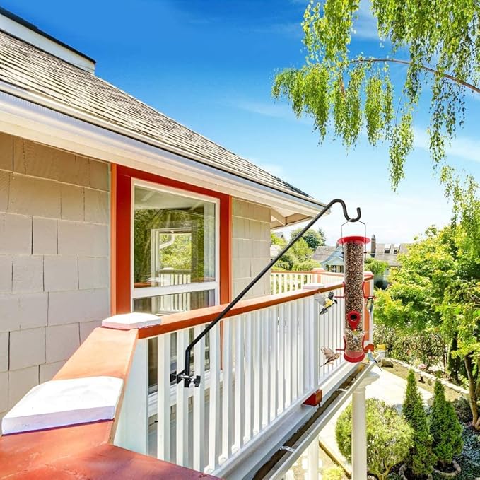 MIXXIDEA Extended Fence Deck Hook Rail Hook Heavy Duty Bird Feeder Hook, 360 Degree Rotary and Length Adjustable Plant Bracket for Bird Feeders, Planters, Suet Baskets, Lanterns, Wind Chimes and More