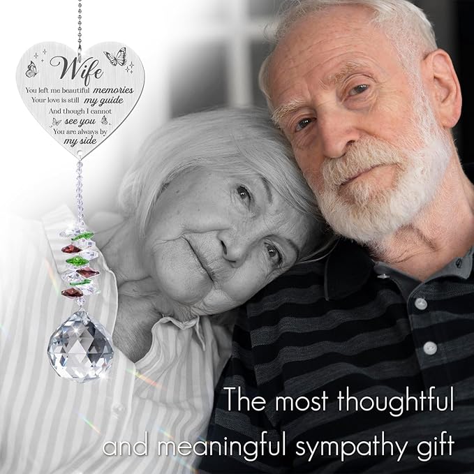 Memorial Crystal Suncatcher,Sympathy Gifts for Loss of Wife,Memorial Gifts for Loss of Wife,Hanging Crystals Ornament for Window Rainbow Maker Prisms Home Decor Gift