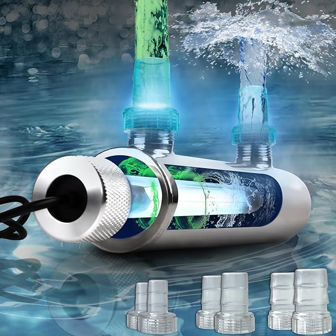 UV Pond Water Clarifier for 20-300 Gallon, UV Sterilizer for Swimming Pool, Spa, Large Fish Tank, Cold Plunge, 12MM/16MM/20MM/Pipe Diameter Available Ultraviolet Clarifier for Green Water
