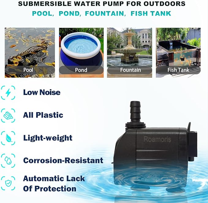 Automatic Fountain Pump With Level Sensor,110V Small Submersible Water Pump For Pond,Aquariums,Fish Tank, Hydroponics,PM06