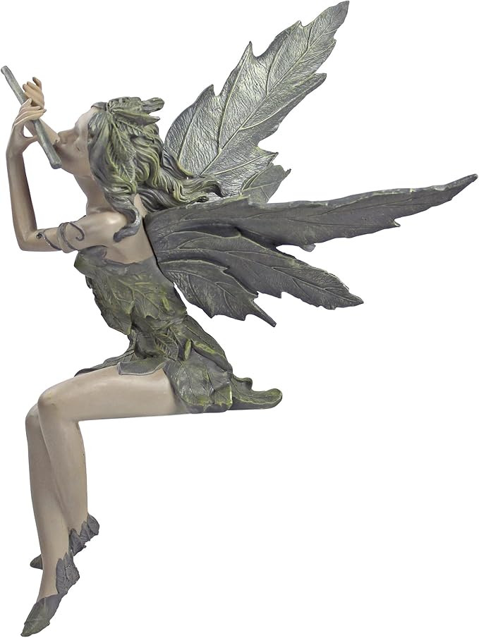 Design Toscano Fairy of the West Wind Shelf Sitting Garden Statue, 19 Inch Tall, Cast Stone Resin, Two Tone Stone Finish
