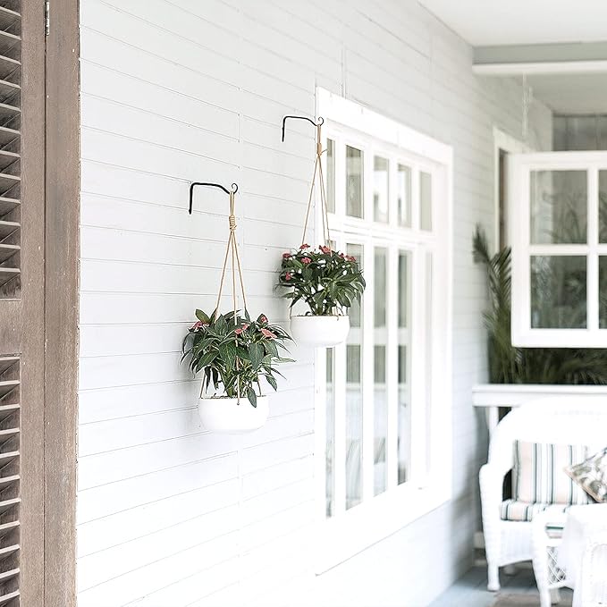 Mkono Hanging Plant Bracket 6 inch Metal Wall Plant Hook Decorative Plant Hanger for Bird Feeders, Planters, Lanterns, Wind Chimes, Home Decor Indoor Outdoor 2 Pack, Black