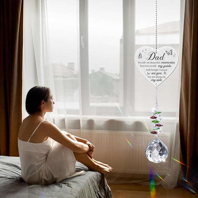 Memorial Crystal Suncatcher,Memorial Gifts for Loss of Dad,Bereavement Gifts for Loss of Father,Hanging Crystals Ornament for Window Rainbow Maker Prisms Home Decor Gift