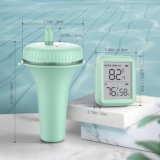 Firelex Wireless Digital Pool Thermometer Floating Easy Read, with Indoor Temperature Humidity Monitor for Swimming Pools Hot Tubs Small Ponds Aquariums