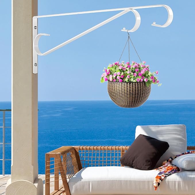 Plant Hangers Outdoor (2 Pack-15.5 Inch White) Plant Hooks Heavy Duty Iron Plant Hanger Hook for Wall, Hanging Plant Bracket for Planters, Bird Feeders, Lanterns, Wind Chimes, Outdoor