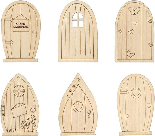 AUEAR, 24 Pack Fairy Door Miniature Wooden Garden Doors Windows Unfinished Window Accessories Mini House DIY Craft for Wall Home Party Decoration (6 Styles)