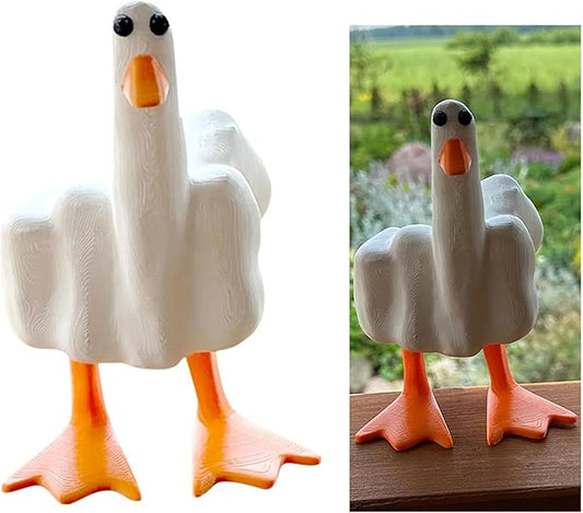 Middle Finger Duck You Figurine Middle Finger Desk Decor Funny Garden Decor Statues Figurines Ornaments for Home, Patio, Lawn, Yard, Office, Outdoor Decorations, Garden Gifts (White+Yellow)
