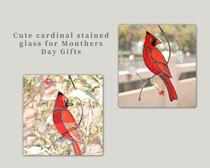 Lolitarcrafts Bigger Cardinal Stained Glass Window Hangings Cute Birds Suncathers for Window Monthers Day Gifts
