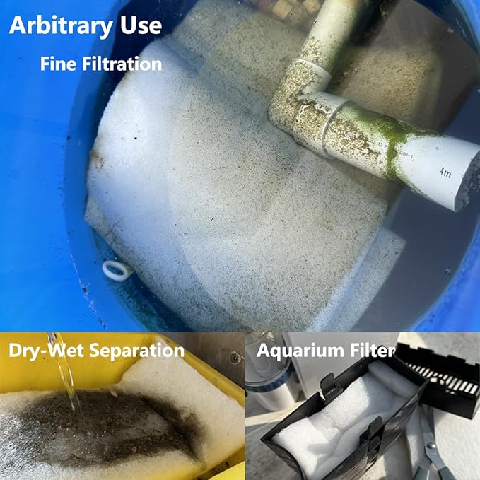 White Koi Pond Filter Pad Fine Bulk Roll- Cut to Fit - Durable Fish Pond Filter Media - Water Garden Aquariums Filter Material - 118" (9.8 ft) x 12" x 3/5" - 4/5" Thickness