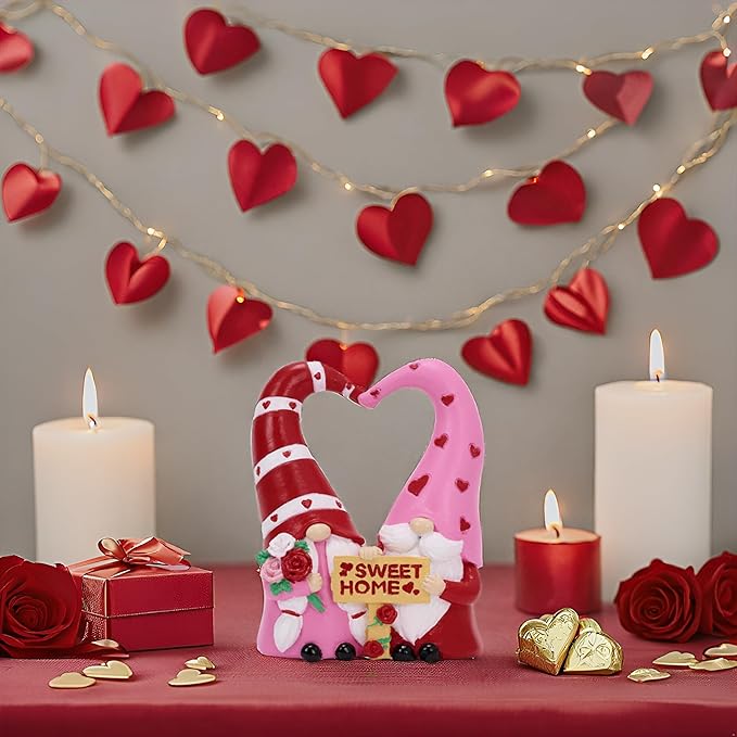 TERESA'S COLLECTIONS Garden Gnomes Outdoor Decor, Resin Heart-Shaped Pink Cute Gnome Couple Decorations for Home, Garden Decor Love Gifts for Women, 4.3"