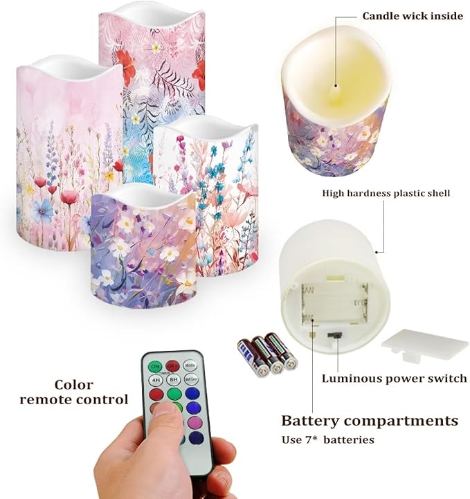 Ystardream Candle Sets for Women Gift Elegant Flower Flickering Flameless Candles Unity Candles for Wedding Ceremony Set,Beautiful Addition to Any Dinner Table,Bedroom,Outside Party