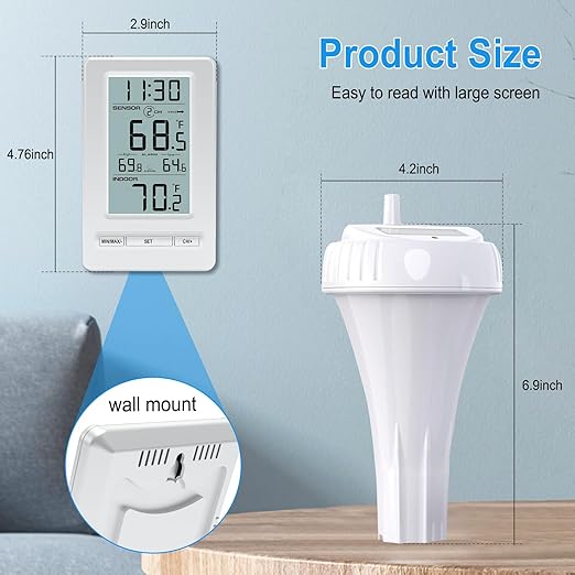 Urageuxy Pool Thermometer, Digital Wireless Water Thermometer Floating Easy Read, IPX8 Waterproof for Hot Tub/Ice Bath/Pond/Swimming Pools/Cold Plunge/SPA/Aquarium