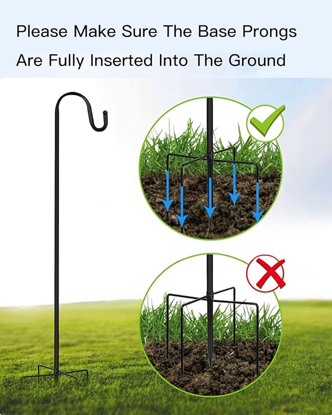 Shepherd Hook for Outdoor with 5 Prong Base, 2PCS 60IN Inches Garden Bird Feeder Pole for Hanging Bird Feeder, Plant Baskets, Solar Light Lanterns, Outdoor Plant Hanger Hook