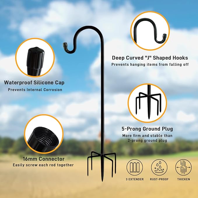Shepherd Hooks Outdoor 48 Inches for Lanterns Heavy Duty Shepherd Stand Plant Hanger Yard Hooks for Solar Lights,Bird Feeder,Wedding,Mason Jar,Planter Pot,Adjustable Height