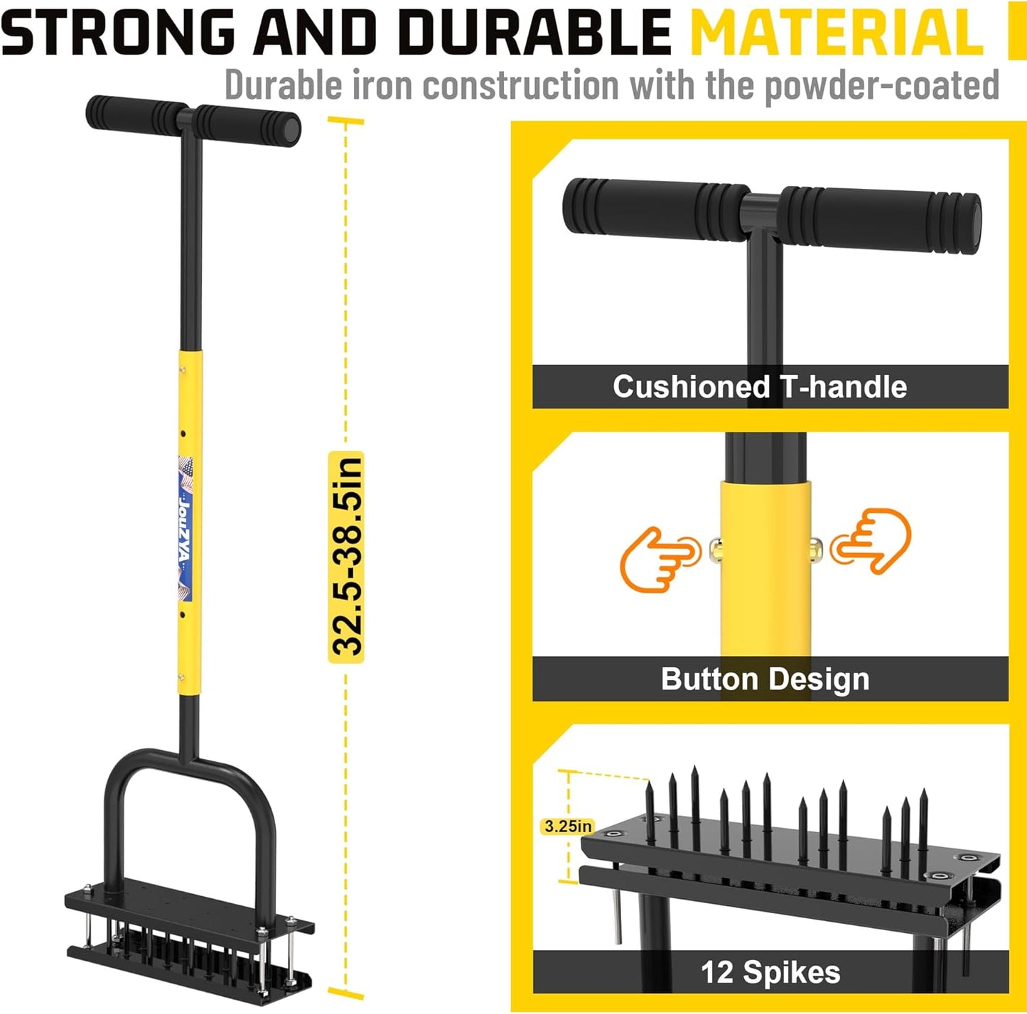 Lawn Aerator Tool, Lawn Aerator with 12 Spikes, Automatic Leaf and Dirt Cleaning with Spring-Loaded Design, Metal Manual Aerator for Loosening Soil Aerating Patio, Yard, Garden