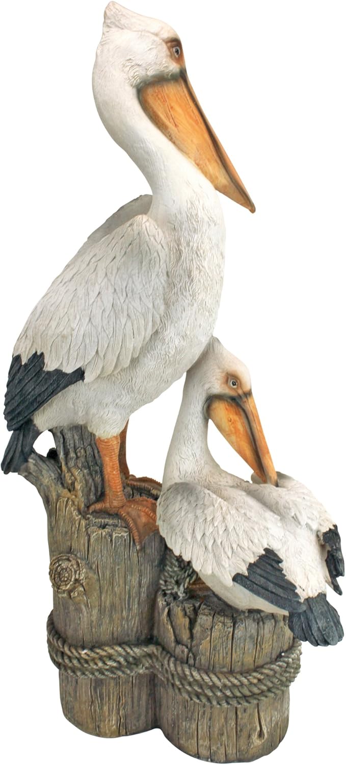 Design Toscano Coastal Decor Ocean's Perch Pelicans Garden Bird Statue, 9 Inch Wide, 24 Inch Tall, Cast Stone Resin, Full Color Finish
