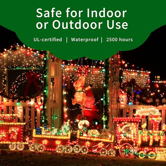 Ultra-Bright Connects End to End Multi Christmas Mini Lights 100L 19.6Ft UL Listed Incandescent Bulb String Light Set for Indoor Outdoor Holiday Garden Party Christmas Tree Garland Decor