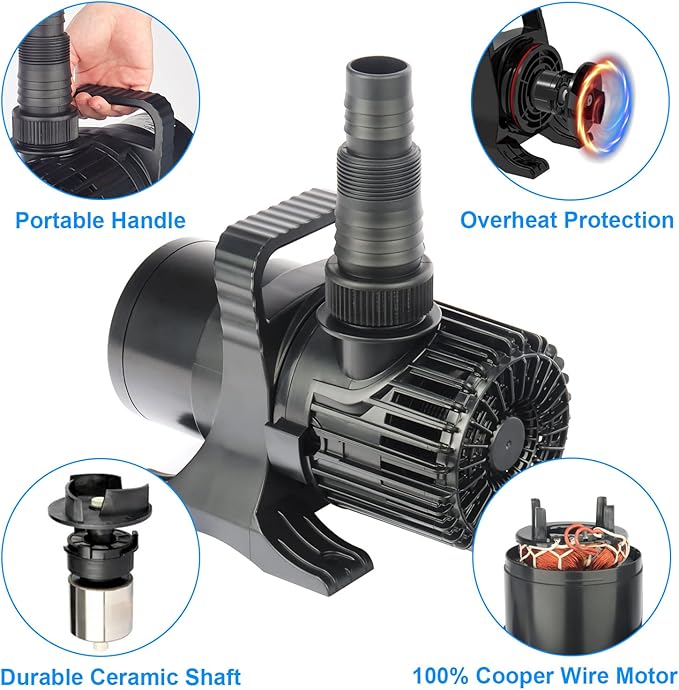 Outdoor Large 3900gph-230W 32.8FT Pond Water-fall & Kio Fish Fountain-s &Garden Pump Submersible IPX8: Long 32.8FT Cord Smart-er & Quieter Duck & Yard &Patio Ponds Pumps, 1 Barrier Pump Bag