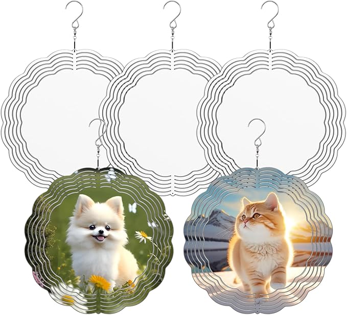 Remiawy Sublimation Wind Spinner Blanks, 8 Inch 5 Pack 3D Aluminum Metal Hanging Wind Spinners Sublimation Blanks Kinetic Sculpture DIY Crafts for Yard Garden Indoor Outdoor Porch Decoration Round