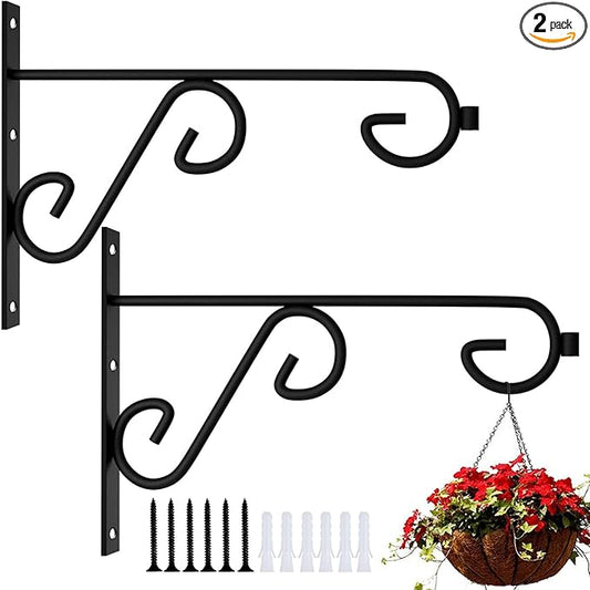 Hanging Basket Hooks 2Pcs Plant Hook,Hanging Plant Hanger Outdoor 9in Metal Plant Bracket for Hanging Flower Baskets,Planters,Lanterns,Wind Chimes