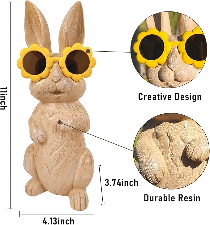Garden Statue Rabbit Resin Rabbit with Glasses Outdoor Decor for Patio Garden Lawn Ornaments Yard Decorations Outdoor Clearance House Decorations for Home Housewarming Garden Gift for Women