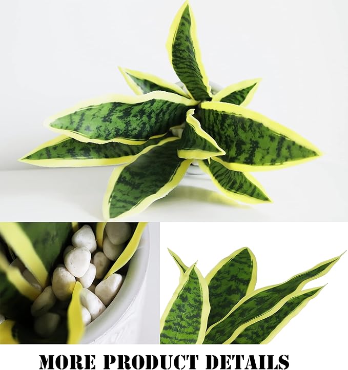Artificial Snake Plant 16" with White Ceramic Pot Sansevieria Plant Fake Snake Plant Greenery Faux Plant in Pot for Home Office Living Room Housewarming Gifts Indoor Outdoor Decor-Yellow