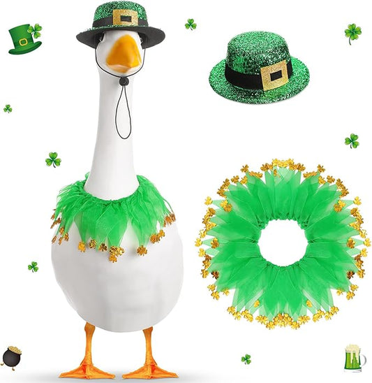 St. Patrick's Day Porch Goose Outfit 23"/ 17'' Statue Tuxedo Bandana Top Hat Cloth for Goose Lawn Decoration(Collar)