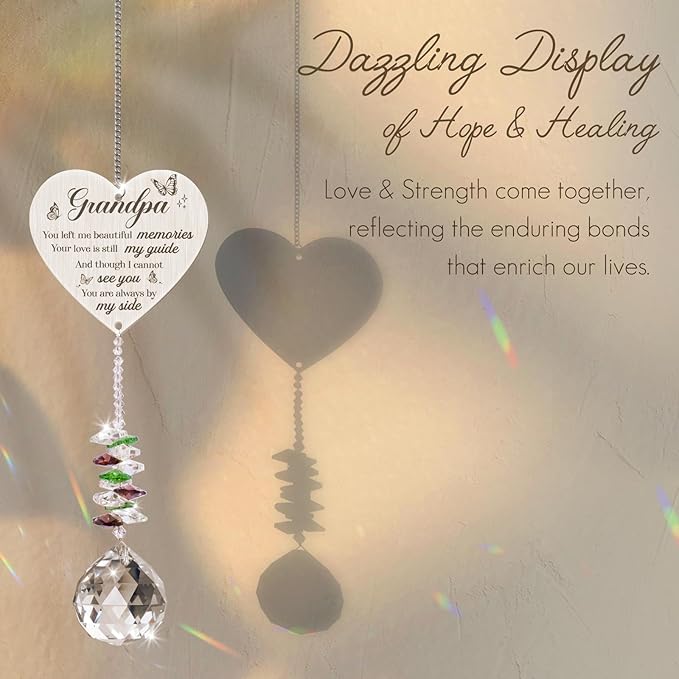 Sympathy Gifts for Loss of Grandfather,Memorial Crystal Suncatcher,Memorial Gifts for Loss of Grandpa,Hanging Crystals Ornament for Window Rainbow Maker Prisms Home Decor Gift