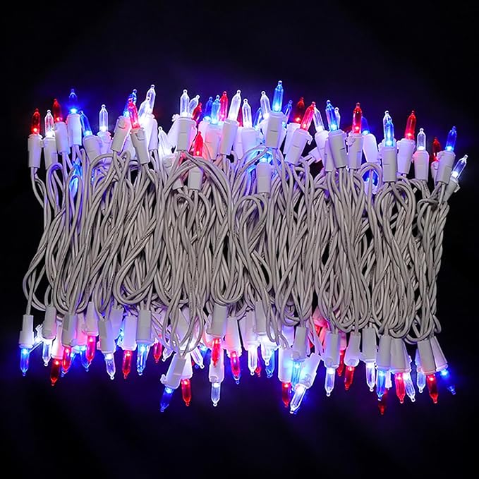Red White and Blue Christmas LED Lights - 2 Pack 100 Count 4th of July Mini String Lights for Tree, Party, Memorial Day Decorations, 2 Sets 33 Feet White Wire, UL Certified, Connectable
