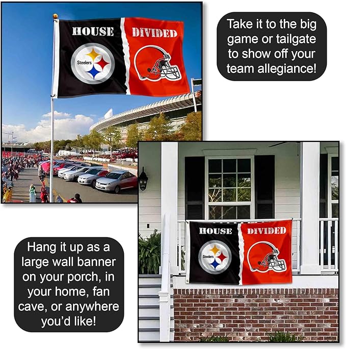 WinCraft Pittsburgh Steelers and Cleveland Browns House Divided Flag Rivalry Banner