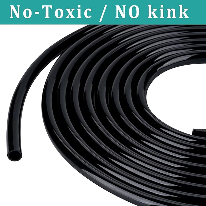 3/8" id - 25ft Black Vinyl Tubing Flexible PVC Tube Hybrid Hose Transfer Water Fuel Gas for Pond Fountain Garden Waterfall, Durable and Safe, with 2 Hose Clamps