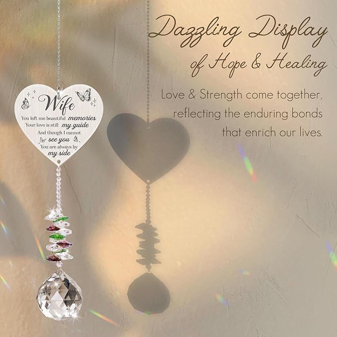 Memorial Crystal Suncatcher,Sympathy Gifts for Loss of Wife,Memorial Gifts for Loss of Wife,Hanging Crystals Ornament for Window Rainbow Maker Prisms Home Decor Gift