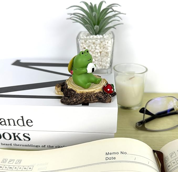 Miniature Frog Figurines - Cute Frog Sculpture for Outdoor Fairy Garden and Desk Decorations - Adorable Figurine Statue Decor for Plant Shelf, Desk, Office, Bedroom